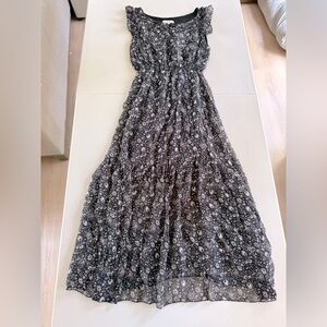 Italian Le Ragazze Silk/Viscose Blend Black Floral Maxi Ruffle Whimsical Dress